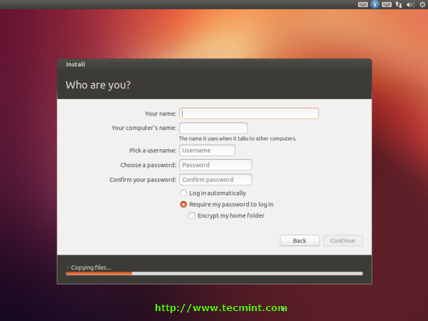 Enter Ubuntu 12.10 Information Enter Ubuntu 12.10 Information