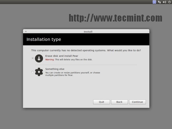 Select Pear Linux Installation Type