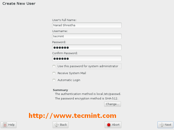 Create User and Password