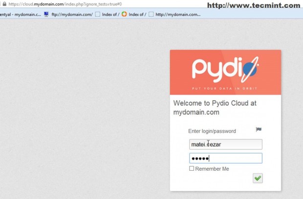 Pydio Login Screen