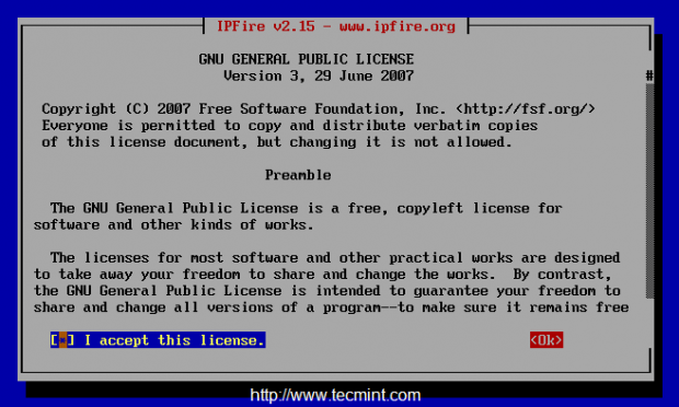 Select IPFire License