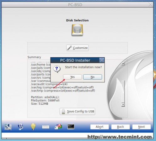 PC BSD Installer Confirmation