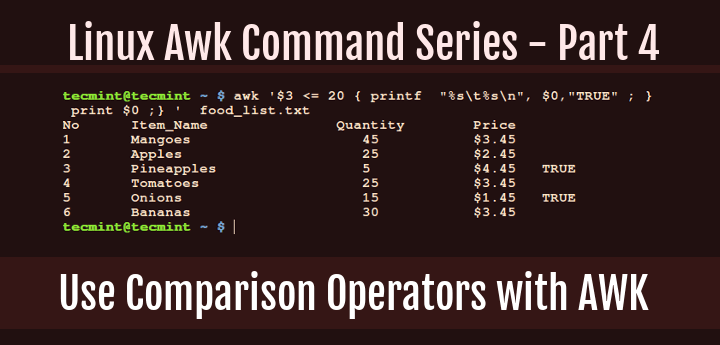 awk 系列Part4：如何使用 awk 比较操作符