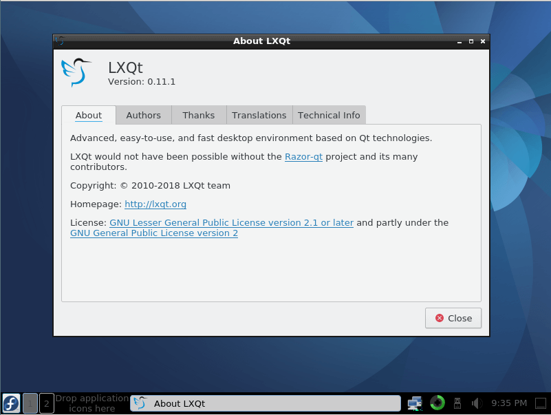 Running LXQt Desktop in Fedora 24