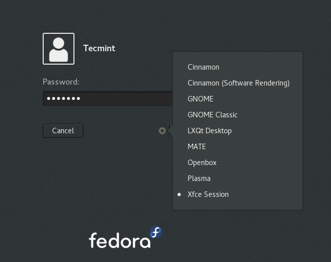 Select LXQt at Fedora Login