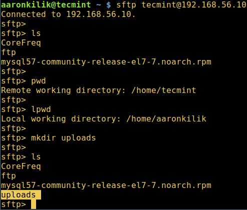 linux ftp command upload directory