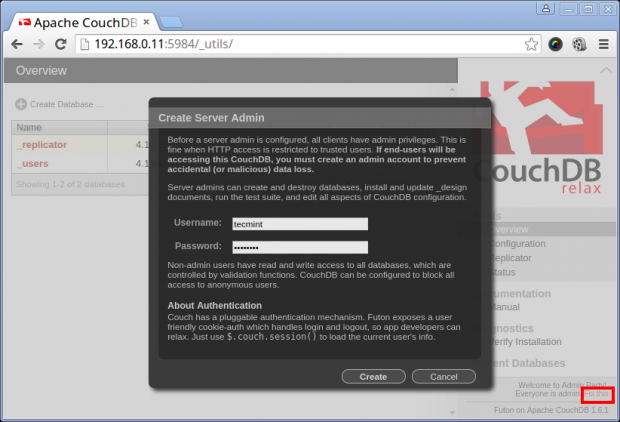 Create CouchDB Admin User