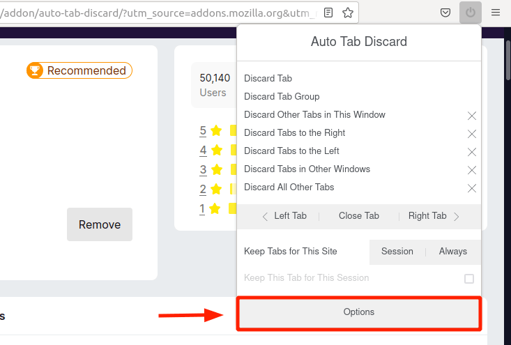 Firefox Auto Tab Discard Settings