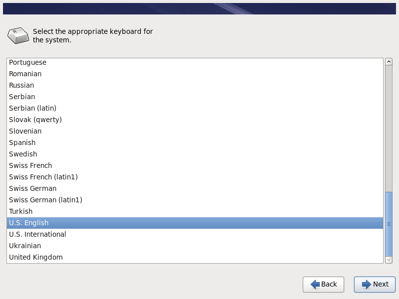 Select RHEL 6.10 Keyboard