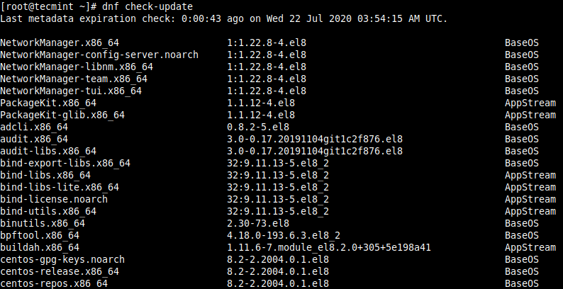 Check CentOS 8 Updates