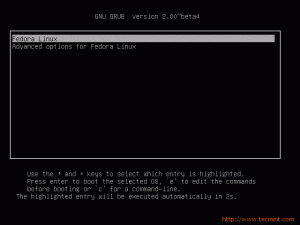 Fedora 17 Grub Boot Loader Screen