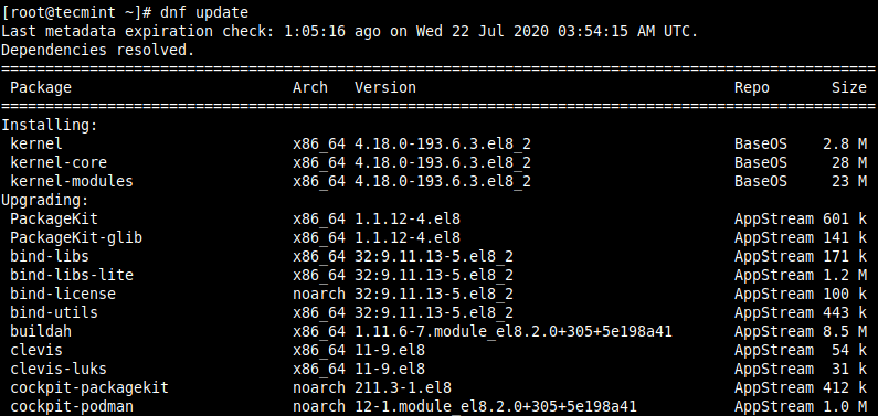 Install Updates for CentOS 8