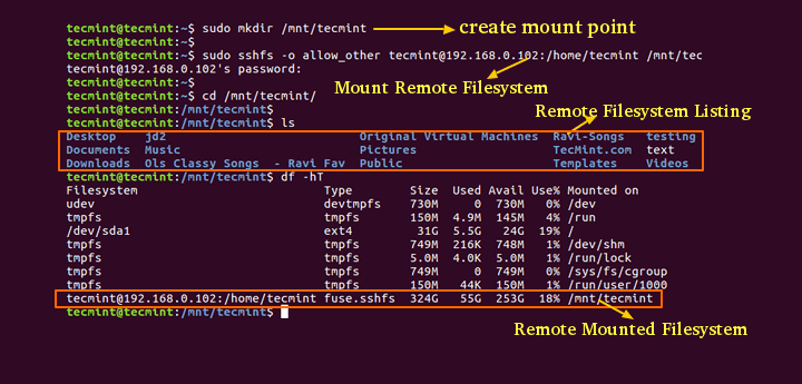 Sshfs Mount Remote Linux Filesystem or Directory