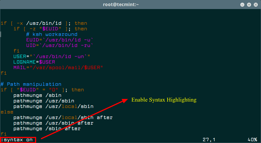 How to Enable Syntax Highlighting in Vi/Vim