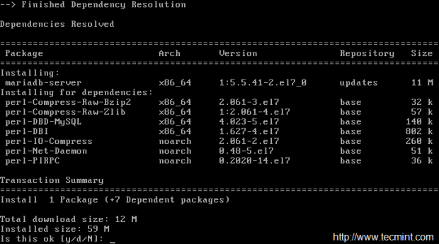 Install MariaDB in CentOS 7