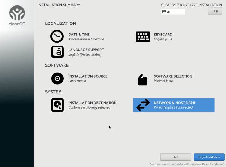 ClearOS Begin Installation