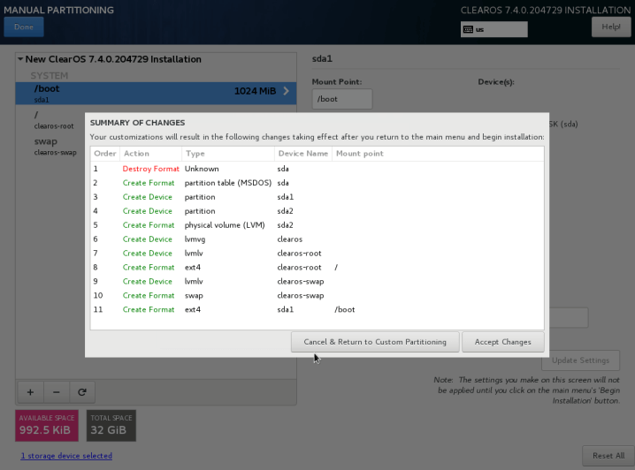 ClearOS Disk Write Changes