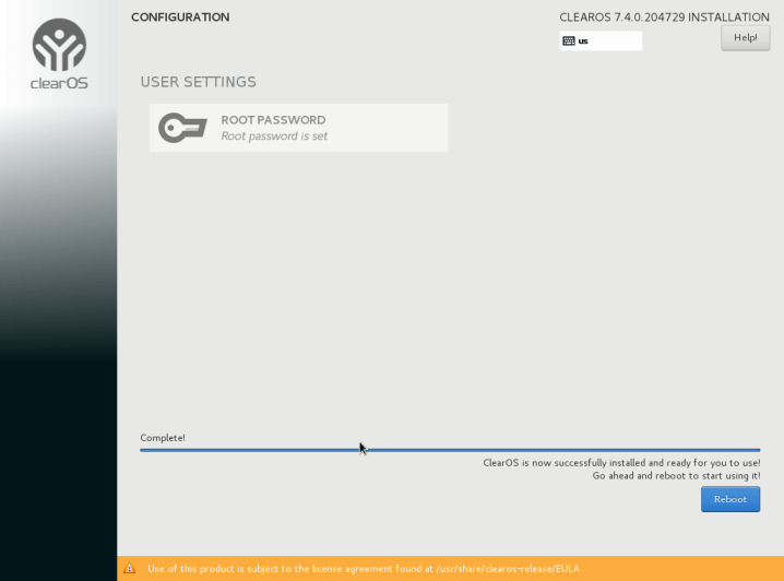 ClearOS Installation Finished