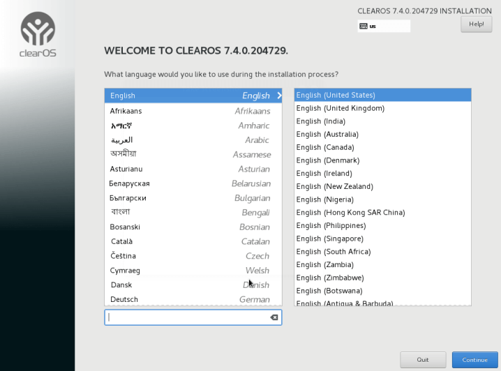 ClearOS Installation Language
