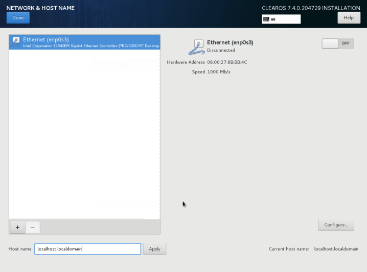 ClearOS Network and Hostname