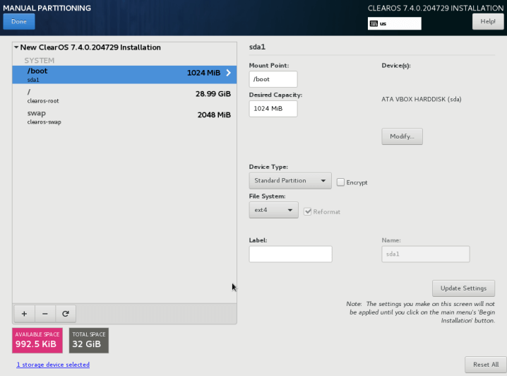 ClearOS Partitions