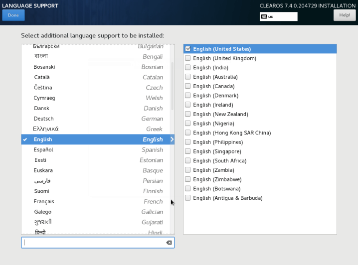 Select ClearOS Language Support