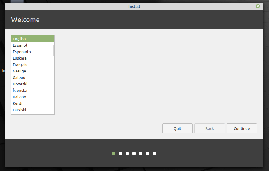  Elija el idioma de instalación de Linux Mint 20 