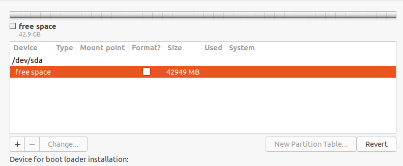  Espacio libre para la instalación de Ubuntu 