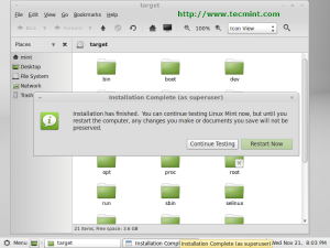 Linux Mint 13 Installation Completed