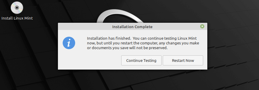 Linux Mint 20 Installation Complete