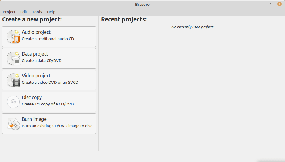 Brasero Linux disc burning tool