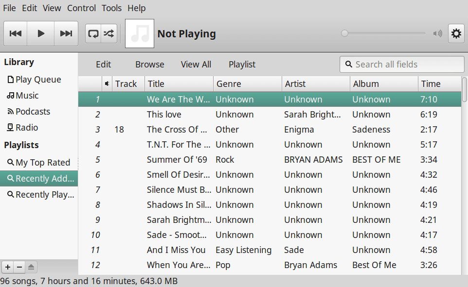 Rhythmbox Music Playing