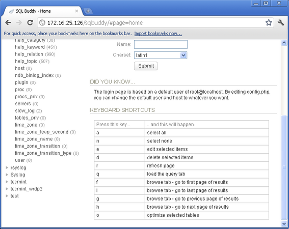 sql buddy keyboard shortcuts