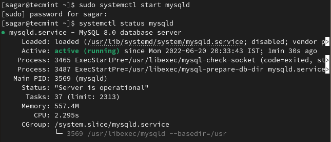 Check MySQL Status in Fedora
