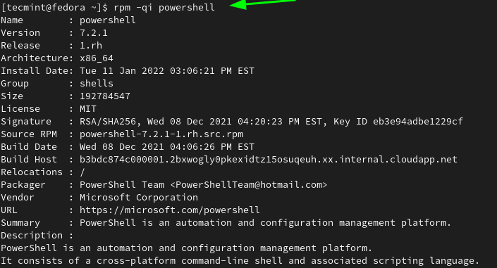 Check PowerShell on Fedora
