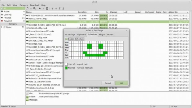 uGet Scheduler Settings