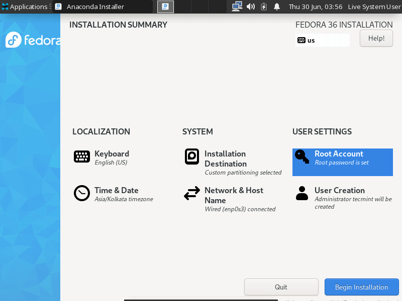 Begin Fedora Installation