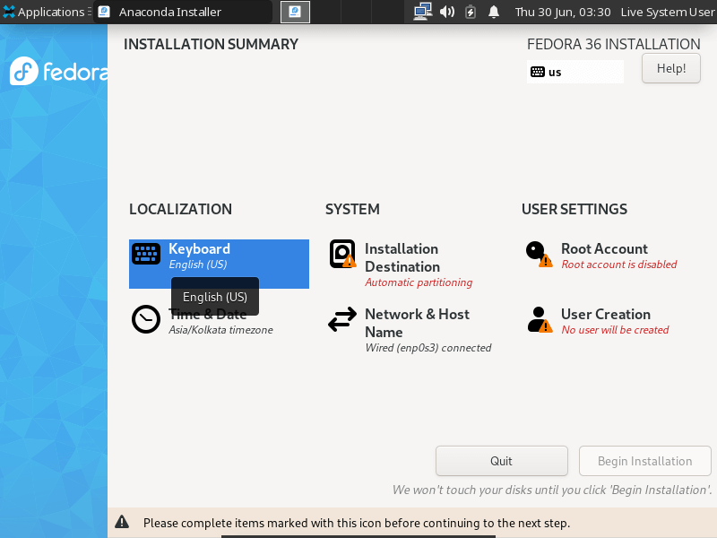 Choose Fedora Keyboard Layout