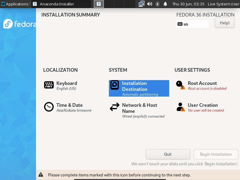 Choose Installation Destination