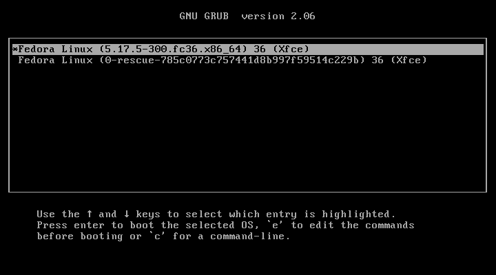 Fedora Boot Menu