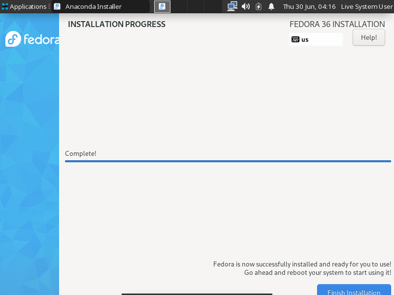 Fedora Installation Finish