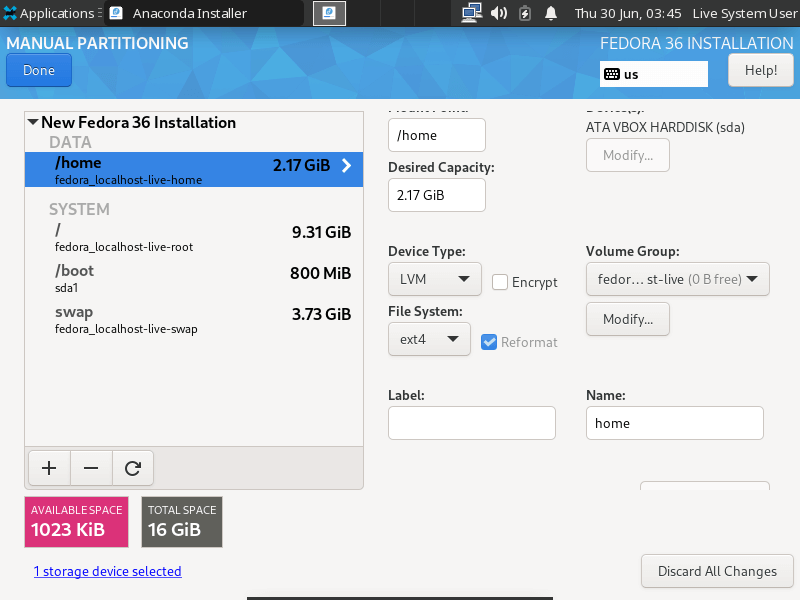 Fedora Partition Table