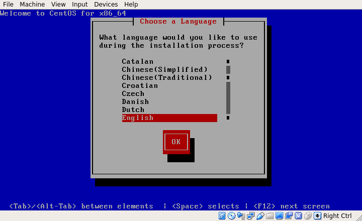 CentOS 6.10 Installation Language