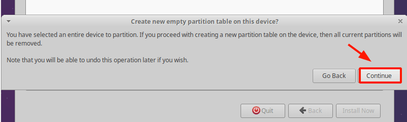 Confirm New Partition Table
