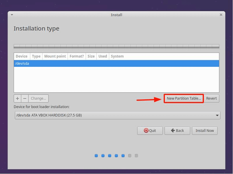 Create New Partition Table