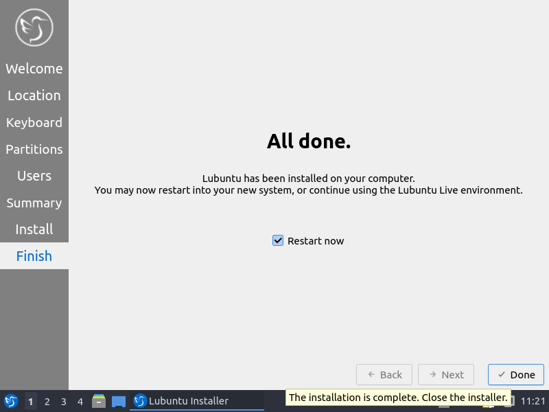 Lubuntu Install Completes