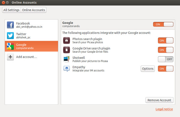Cuentas en línea de Ubuntu