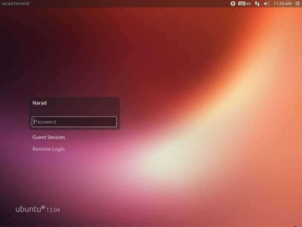 Ubuntu 13.04 Login screen.
