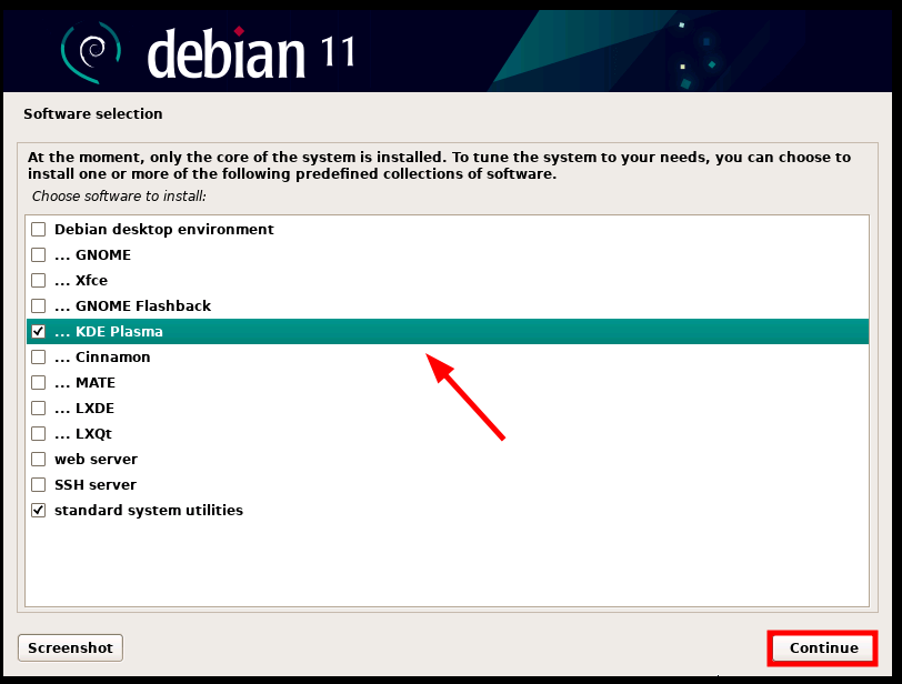 Choose Debian KDE Desktop