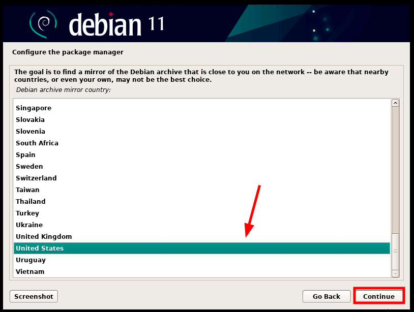 Choose Debian Mirror Country